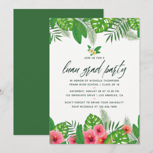Invitación de graduación de fiesta luau con acuare