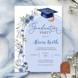 Invitación de graduación de flor silvestre azul ma