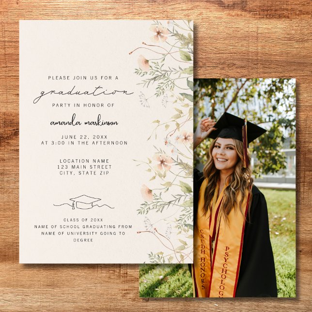 Invitación de Graduación de Flor Silvestre Peach (Subido por el creador)