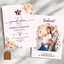 Invitación de graduación de flor silvestre rosa so