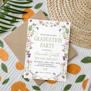 Invitación de graduación de flor silvestre verde s