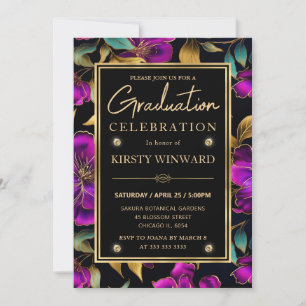 Invitación de Graduación de Flores Moradas y Turqu
