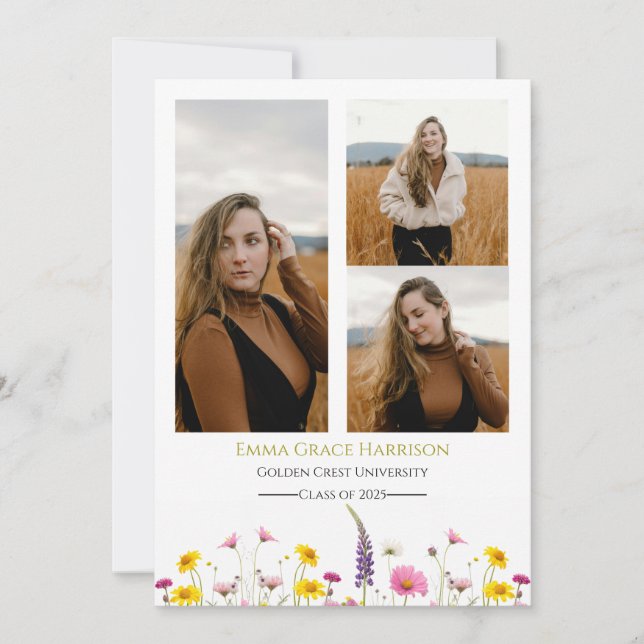 Invitación de graduación de flores silvestres con  (Anverso)