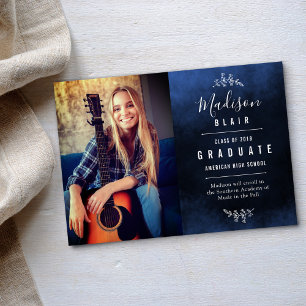 Invitación de graduación de fondo de textura azul