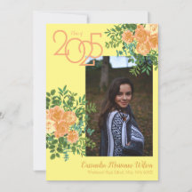 Invitación de graduación de foto amarilla Rosa de