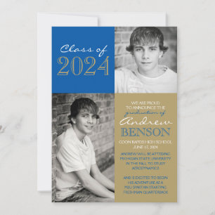 Invitación de Graduación de Foto Azul Bronce y Rea