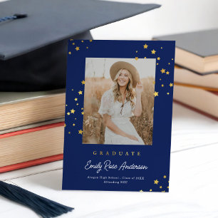 Invitación de graduación de foto azul de las estre