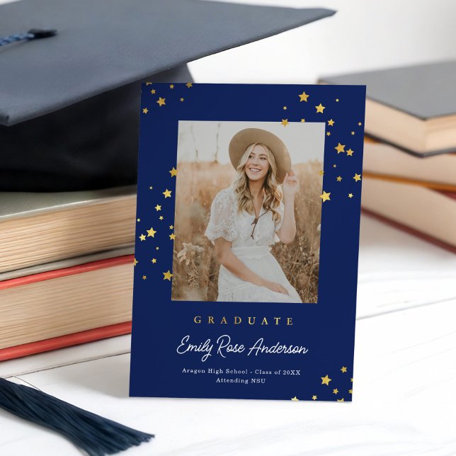 Invitación de graduación de foto azul de las estre (Subido por el creador)