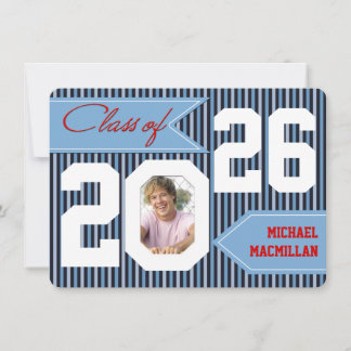 Invitación de graduación de foto azul, mezclilla, 