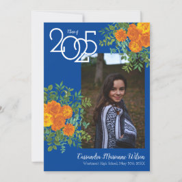 Invitación de graduación de foto azul Rosa naranja