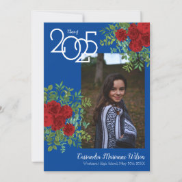 Invitación de Graduación de Foto Azul Rosa Roja