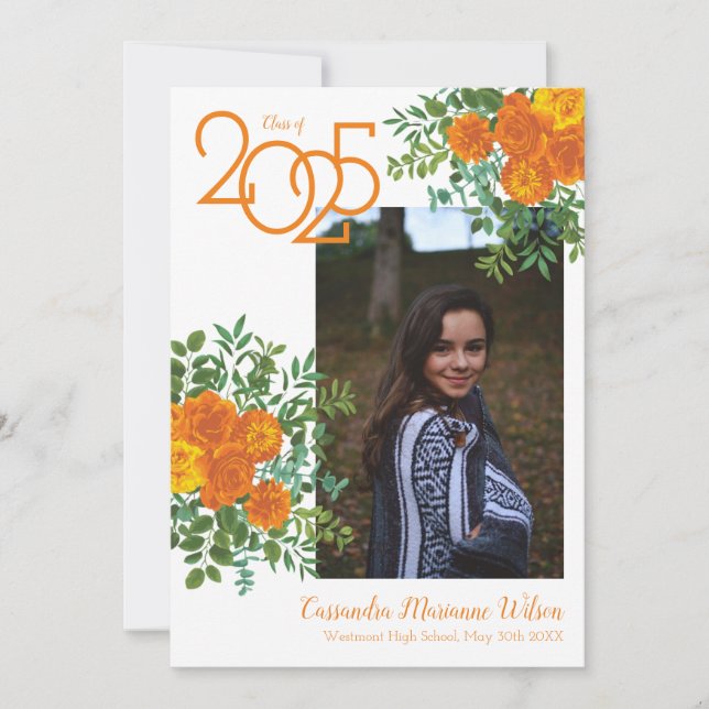 Invitación de graduación de foto blanca Rosa naran (Anverso)