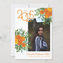 Invitación de graduación de foto blanca Rosa naran