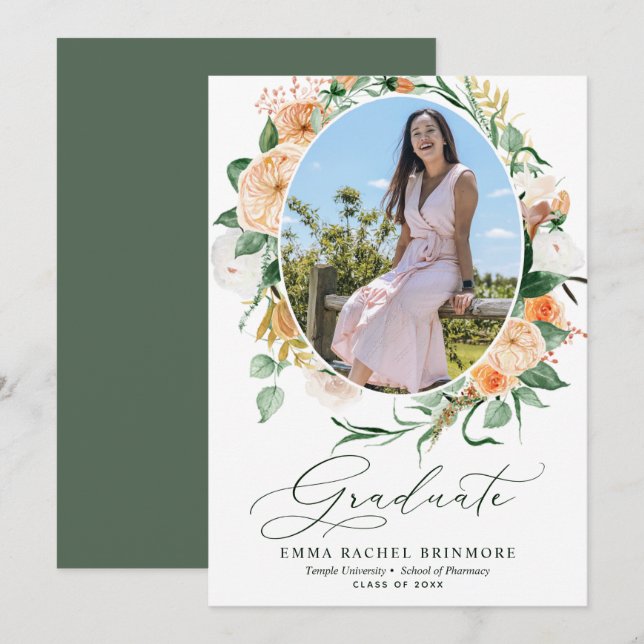 Invitación de Graduación de Foto Boho Bloom Botáni (Anverso / Reverso)