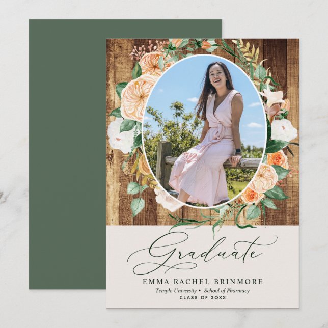 Invitación de Graduación de Foto Boho Botánico (Anverso / Reverso)