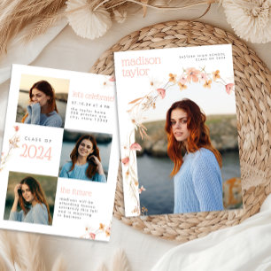 Invitación de graduación de foto boho con flores s