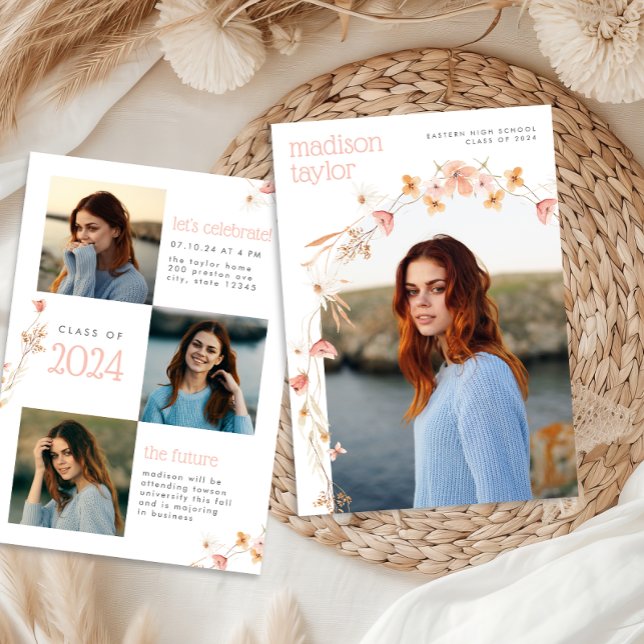 Invitación de graduación de foto boho con flores s (Subido por el creador)