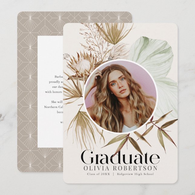 Invitación de Graduación de Foto Botánica Boho (Anverso / Reverso)