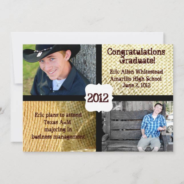 Invitación de Graduación de Foto Burlap (Anverso)