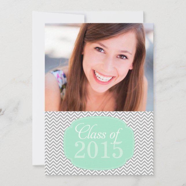Invitación de Graduación de Foto Chevron Mint Gray (Anverso)