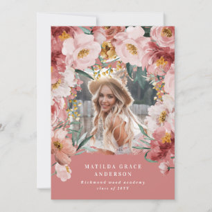 Invitación de graduación de foto con flores de chi