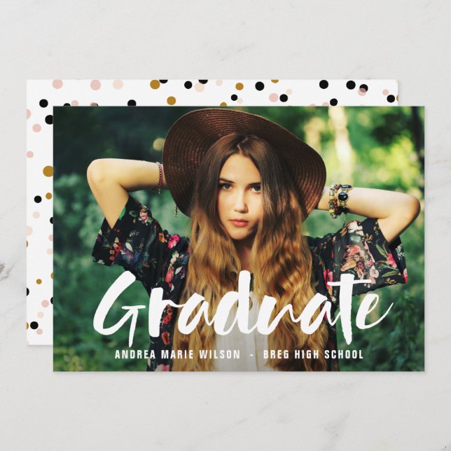 Invitación de graduación de foto con guión de pinc (Anverso / Reverso)