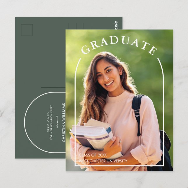 Invitación de graduación de foto con guión moderno (Anverso / Reverso)