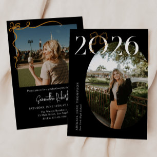 Invitación de graduación de foto con lazo Coquette