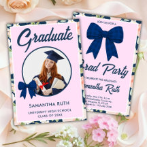 Invitación de graduación de foto con lazo de gingh