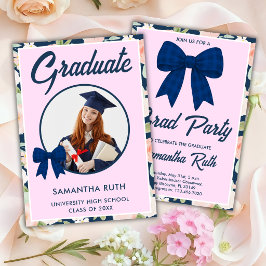 Invitación de graduación de foto con lazo de gingh