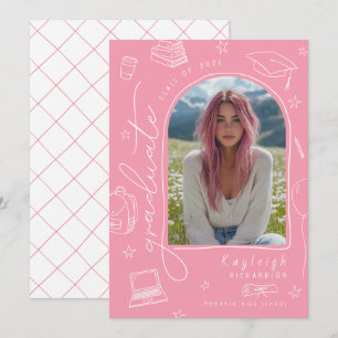 Invitación de Graduación de Foto con Mano Rosa