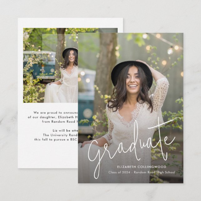 Invitación de Graduación de Foto con Script de Gra (Anverso / Reverso)