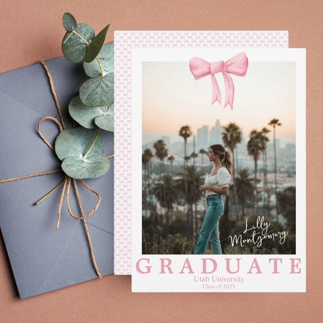 Invitación de Graduación de Foto Coquette Pink Bow (Subido por el creador)