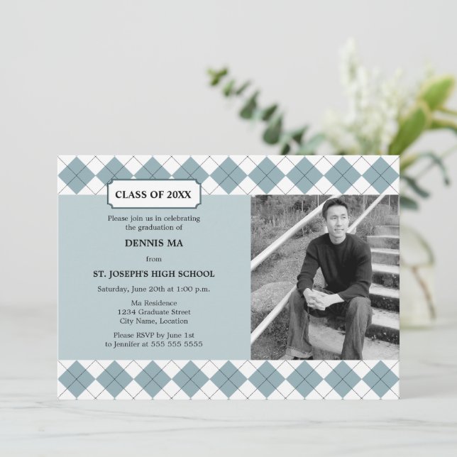 Invitación de Graduación de Foto de Argyle Preppy (Anverso de pie)