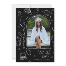 Invitación de graduación de foto de Black White Re