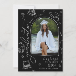 Invitación de graduación de foto de Black White Re