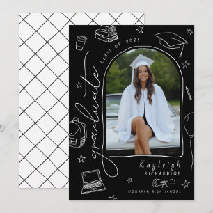 Invitación de graduación de foto de Black White Re