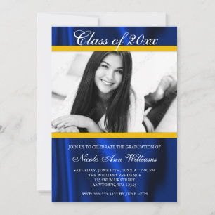 Invitación de Graduación de Foto de Blue Gold Sati