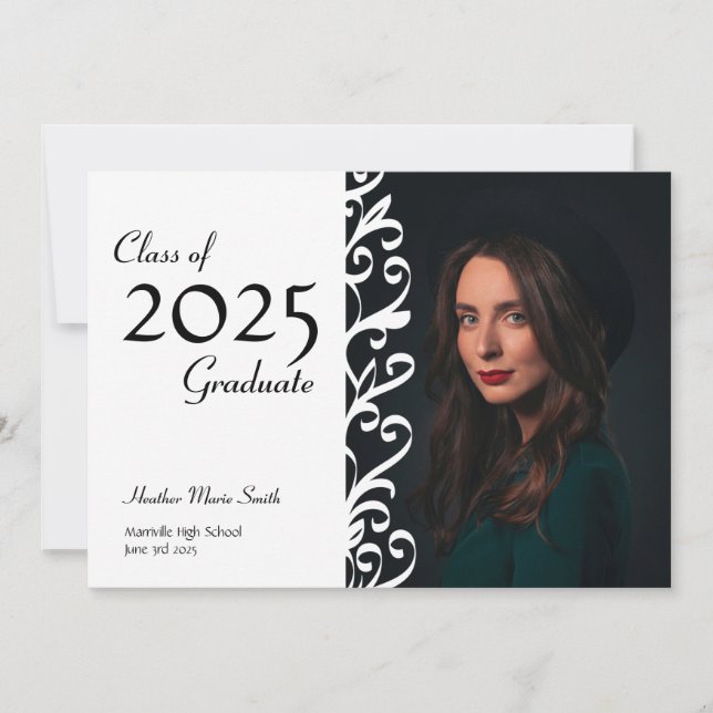 Invitación de graduación de foto de borde de vid (Anverso)