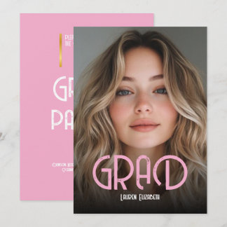 Invitación de graduación de foto de caligrafía mod