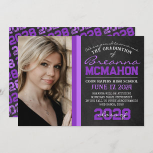 Invitación de graduación de foto de cartón púrpura