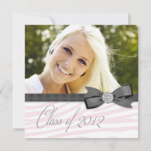 Invitación de graduación de foto de cebra rosa neg