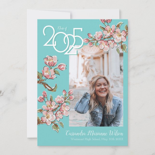 Invitación de graduación de foto de cerezo en flor (Anverso)