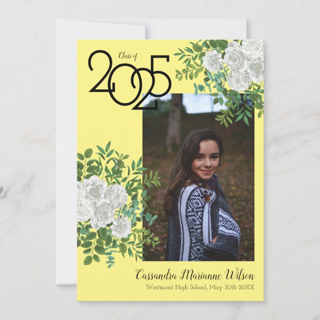 Invitación de graduación de foto de color amarillo (Anverso)