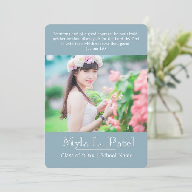 Invitación de graduación de foto de escritura cris (Anverso de pie)