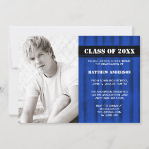 Invitación de graduación de foto de franja azul gr