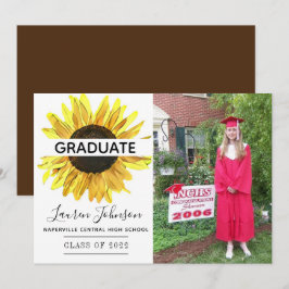 Invitación de graduación de foto de girasol amaril