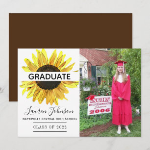 Invitación de graduación de foto de girasol amaril