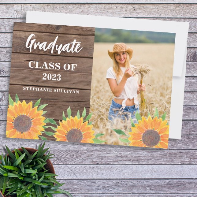 Invitación de graduación de foto de girasol rústic (Subido por el creador)