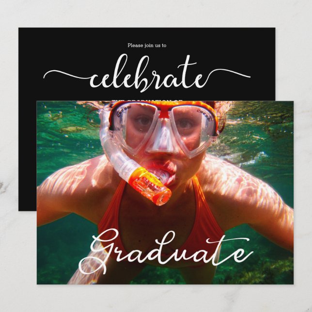 Invitación de Graduación de Foto de Graduado de Gu (Anverso / Reverso)